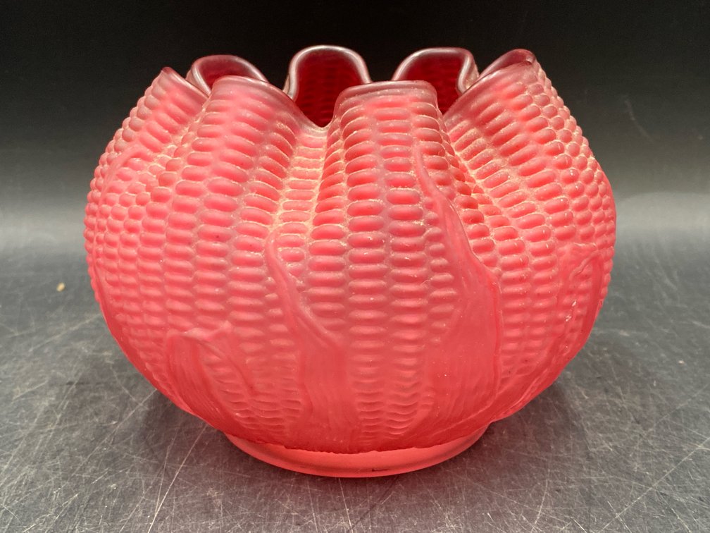 Maize Cranberry Satin Glass Rose Bowl