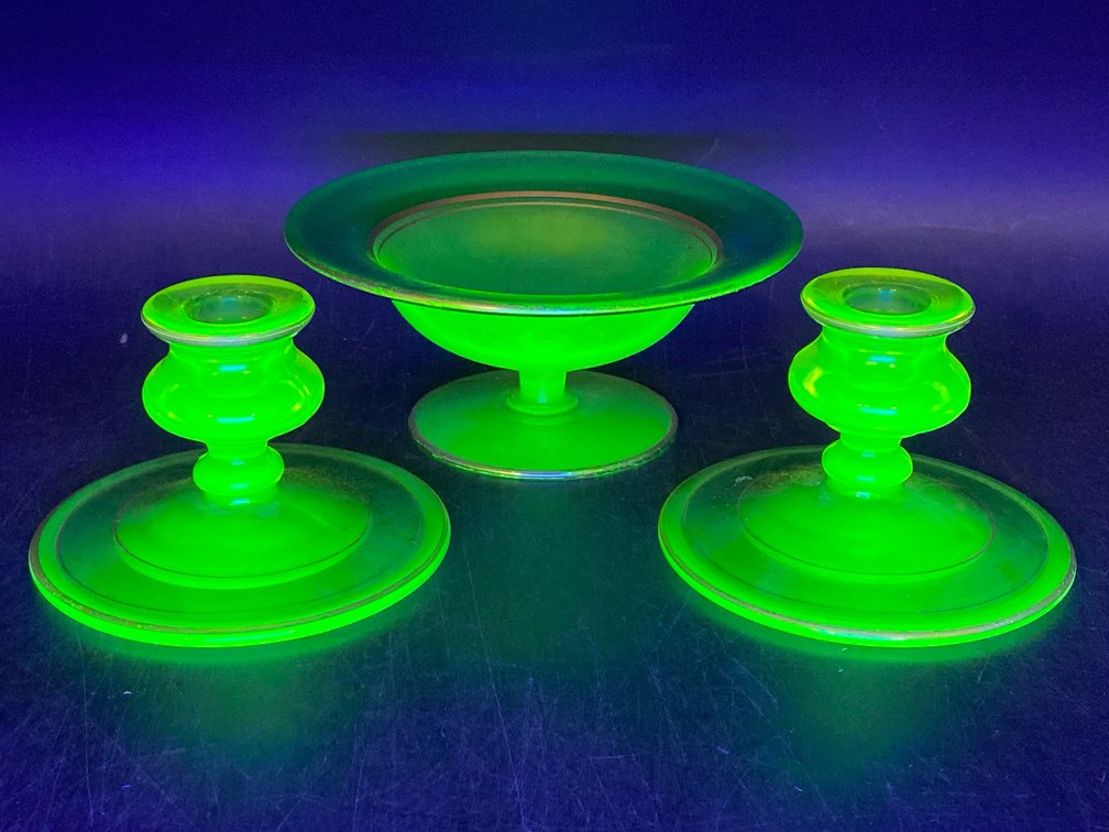 Vaseline Glass Console 3 pc Set