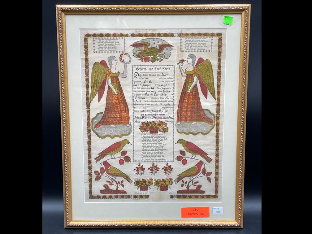 Framed Fraktur Family Certificate