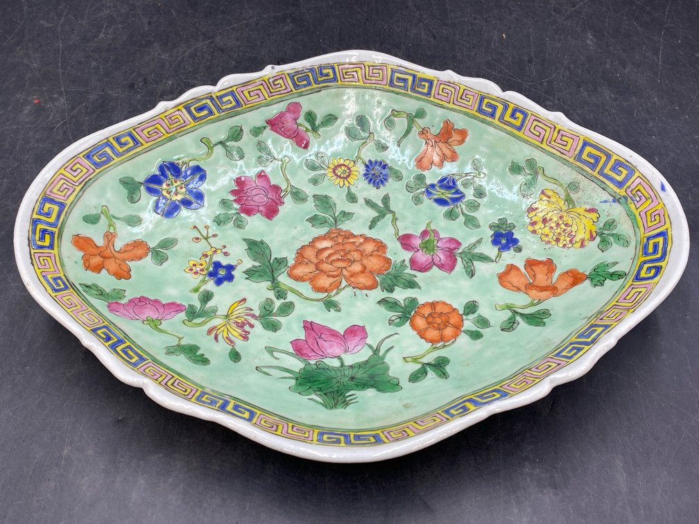 19th c Rose Famille Verte Ceramic Platter