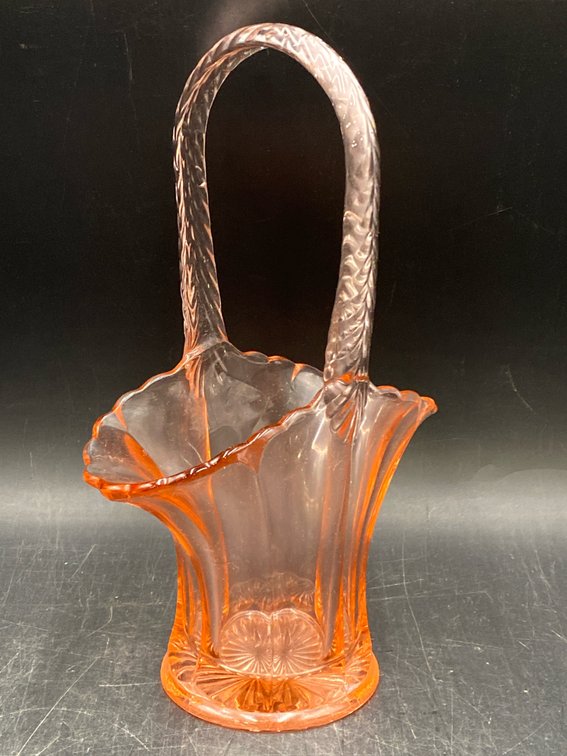 Westmoreland Pink Depression Glass Basket Vase