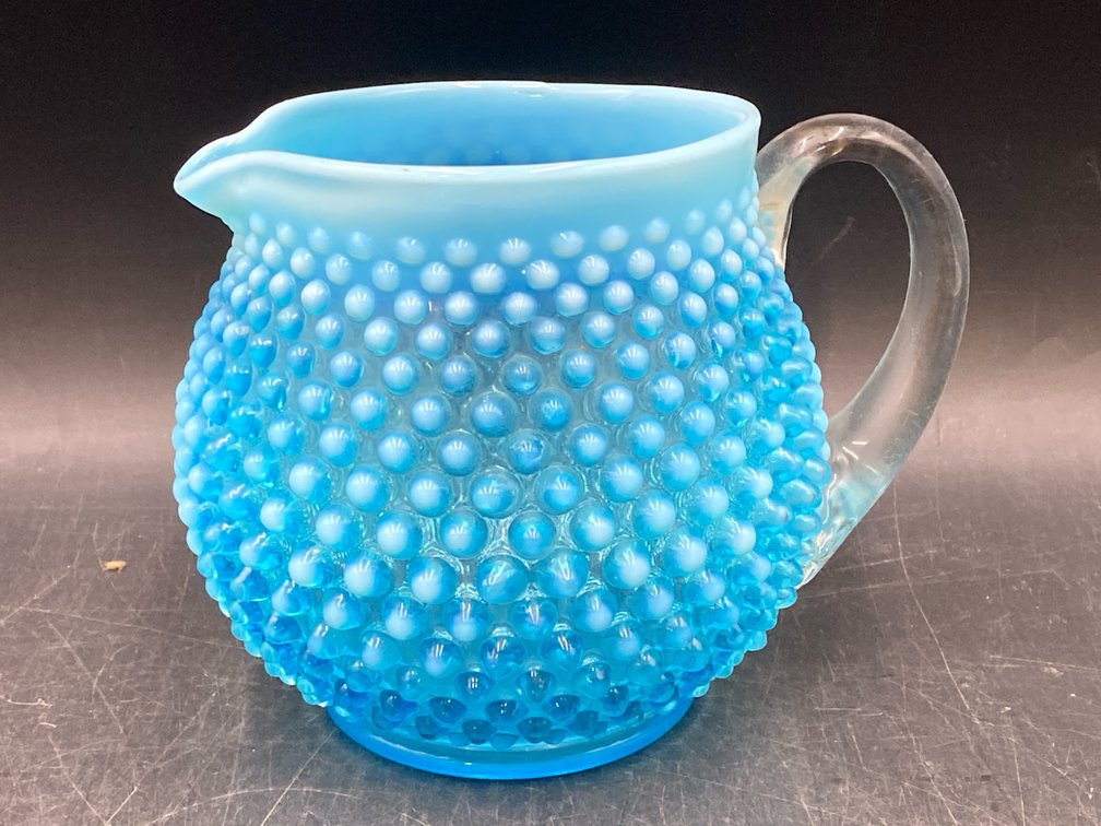Fenton Opalescent Blue Hobnail Pitcher