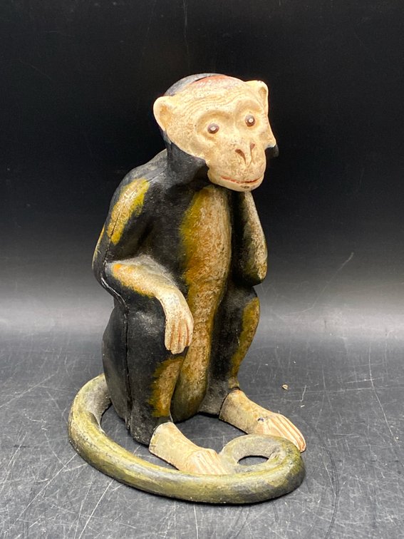 Painted Cast Metal Monkey Coin Bank