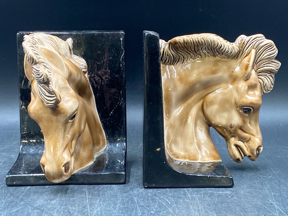 Glazed Ceramic Horse Head Bookends