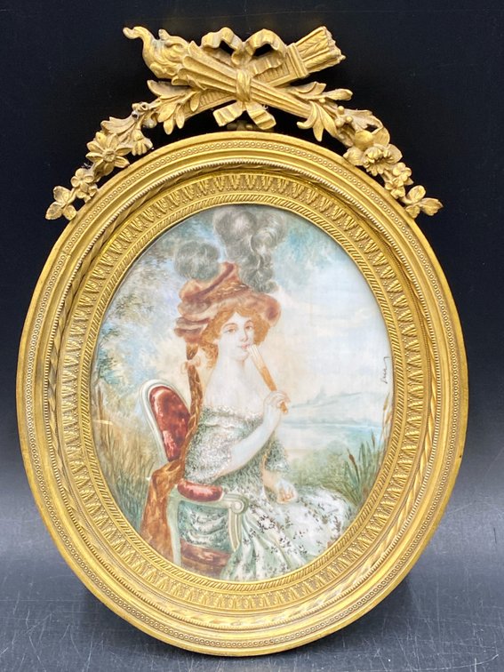 Portrait On Antique Ivory w/ Gilt Frame