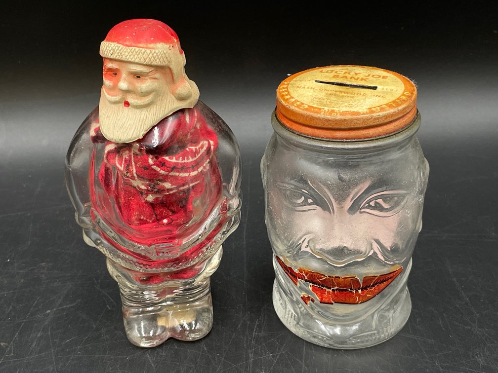 Glass Coin Bank & Santa