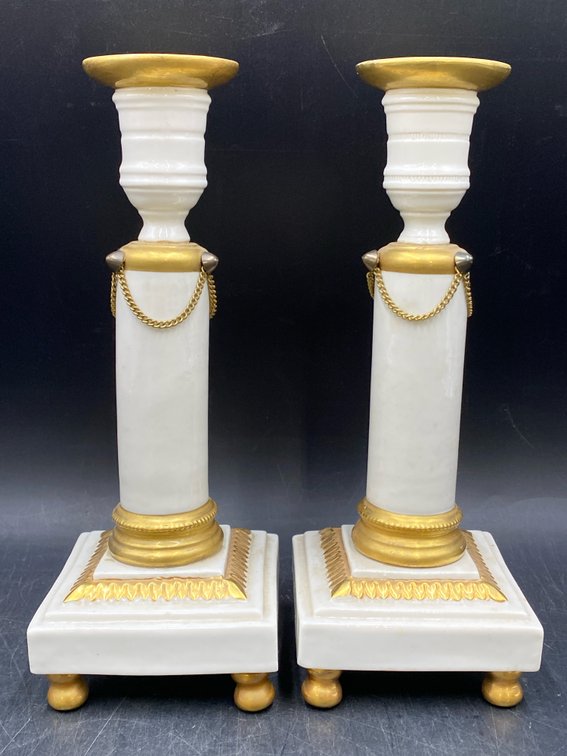 Mottahedeh Gilt Ceramic Candlesticks