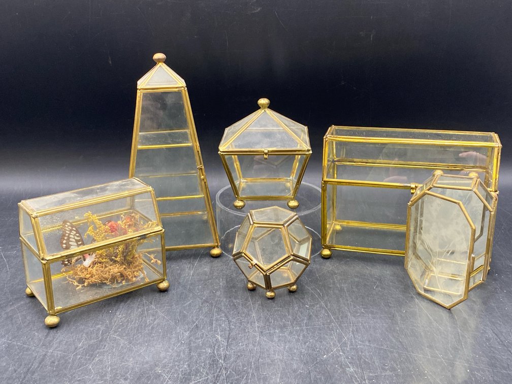 Brass Toned Glass Curio Displays