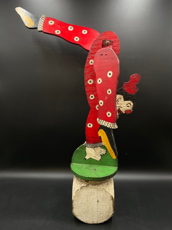 Hand Painted Wooden Folk Art Clown Sculpture