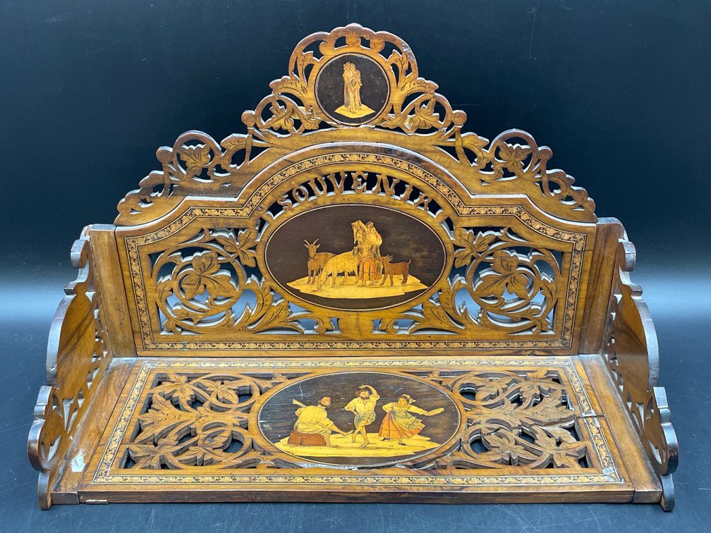 Sorrento Style Carved Wood Book Slide Shelf
