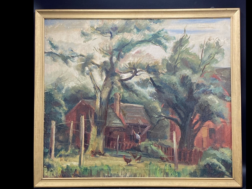 Folky Rustic Farm Original Oil Painting