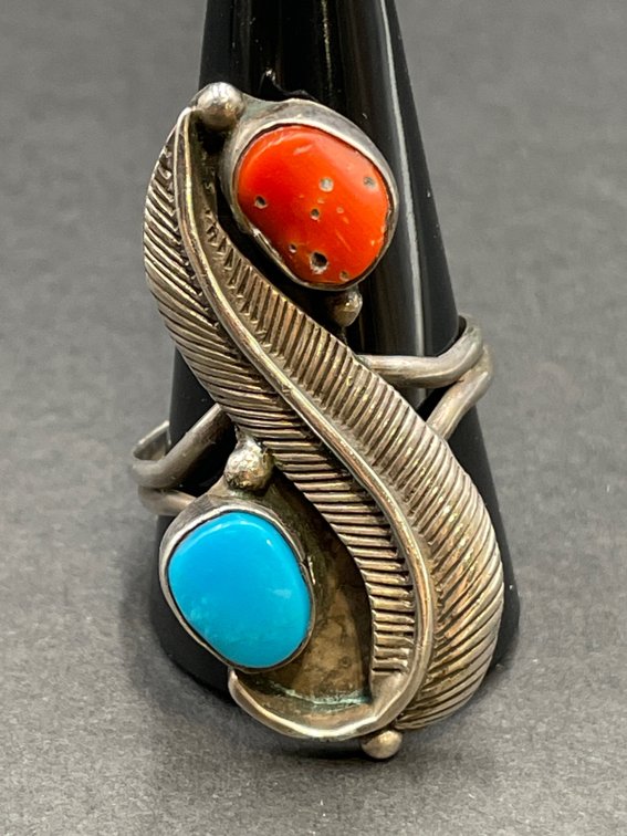 Navajo Coral & Turquoise Ring