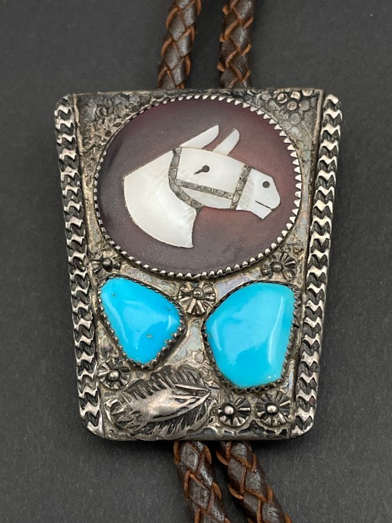 Simplicio Zuni Turquoise & Inlaid Horse Head Bolo
