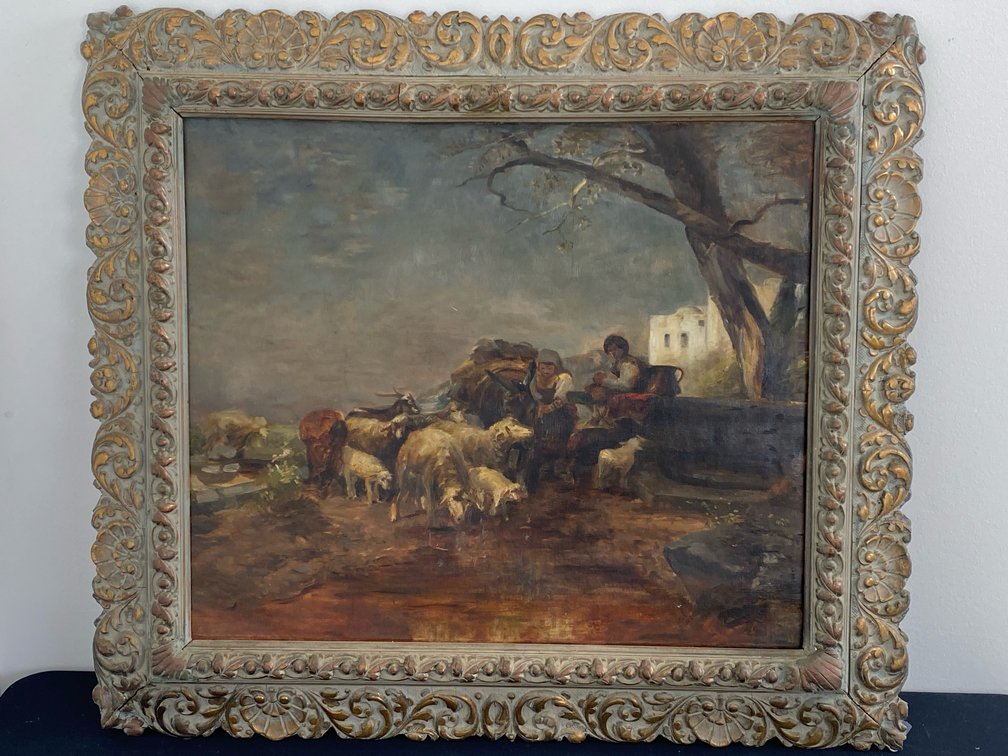 Ornately Framed Pastoral Oil on Canvas