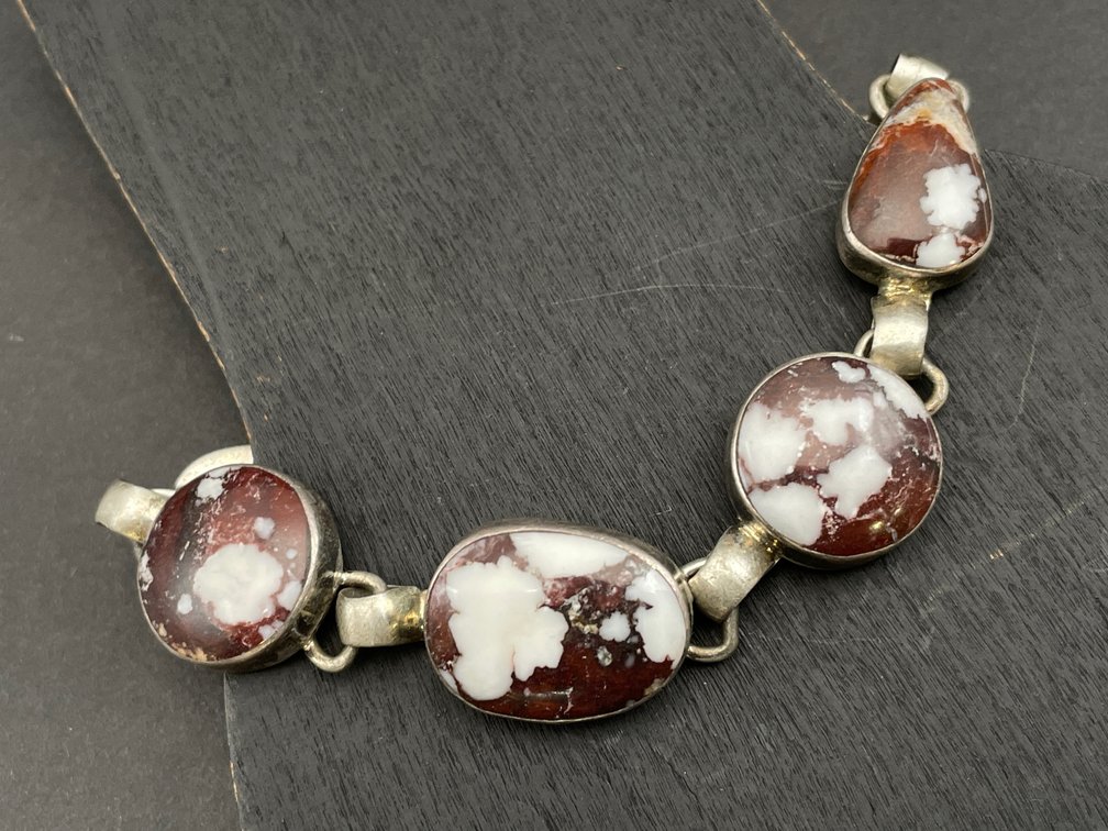 Sterling Chocolate & White Hard Stone Bracelet