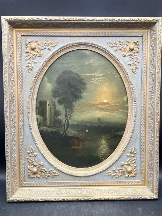 Moonrise Castle Scene Framed Oil Painting