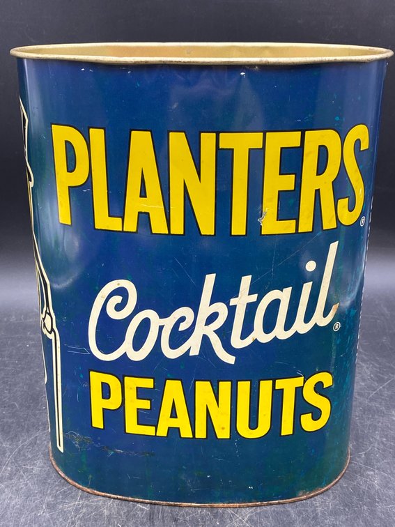 Cheinco Planters Cocktail Peanuts Tin Litho Trashcan