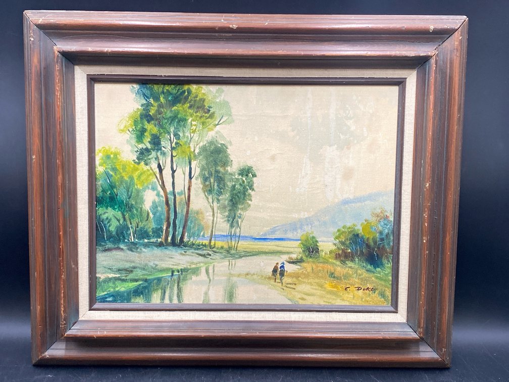 C. Duke Framed River Landscape Painting