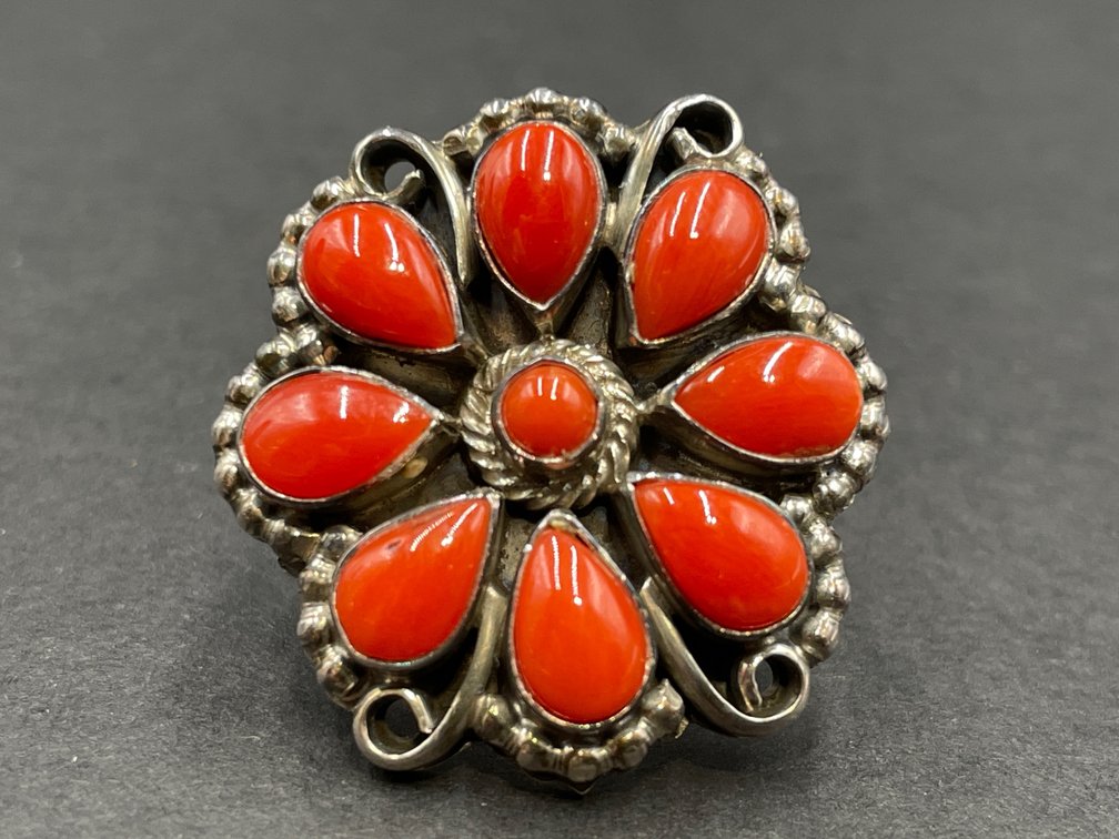 Doris Ashley Sterling & Coral Navajo Ring