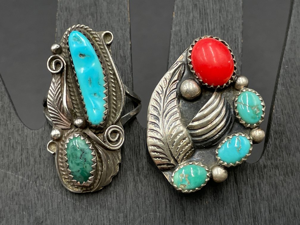 Southwest Silver & Hardstone Lady's Rings Lot of 2