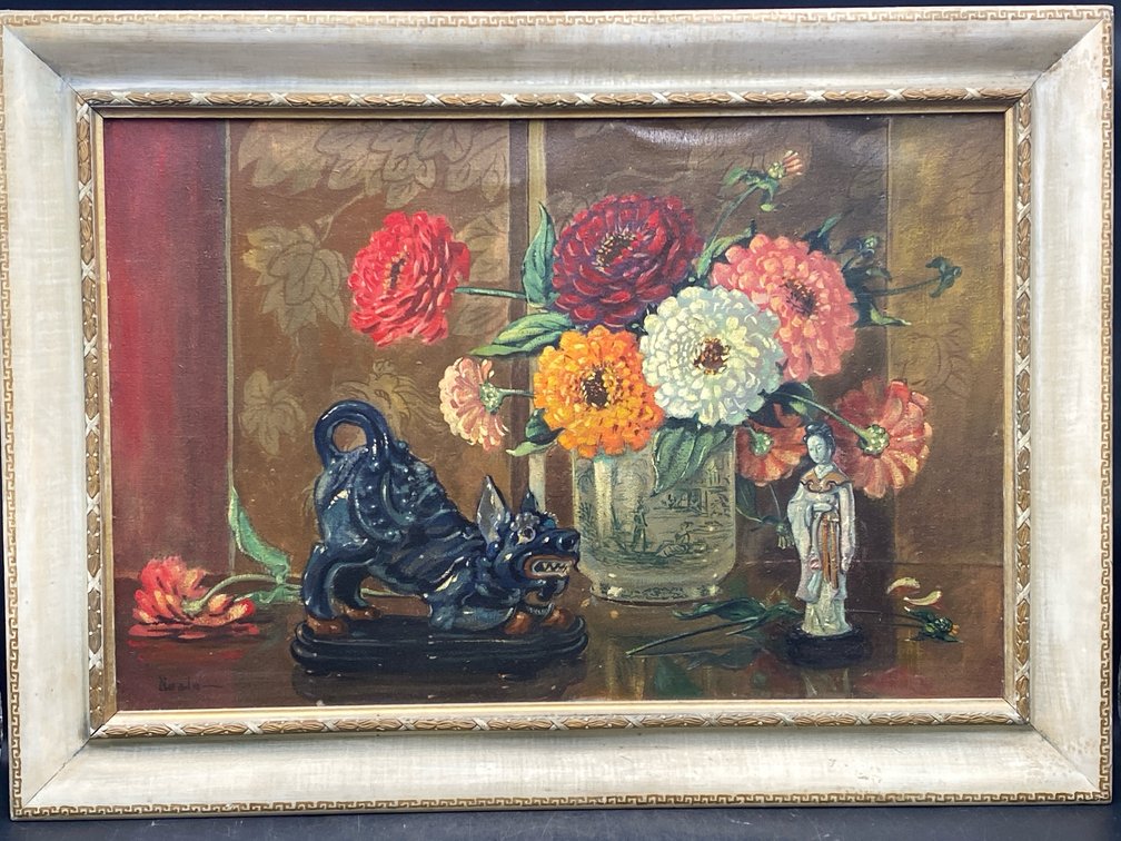 Neale Framed Tabletop Still Life Oil Painting