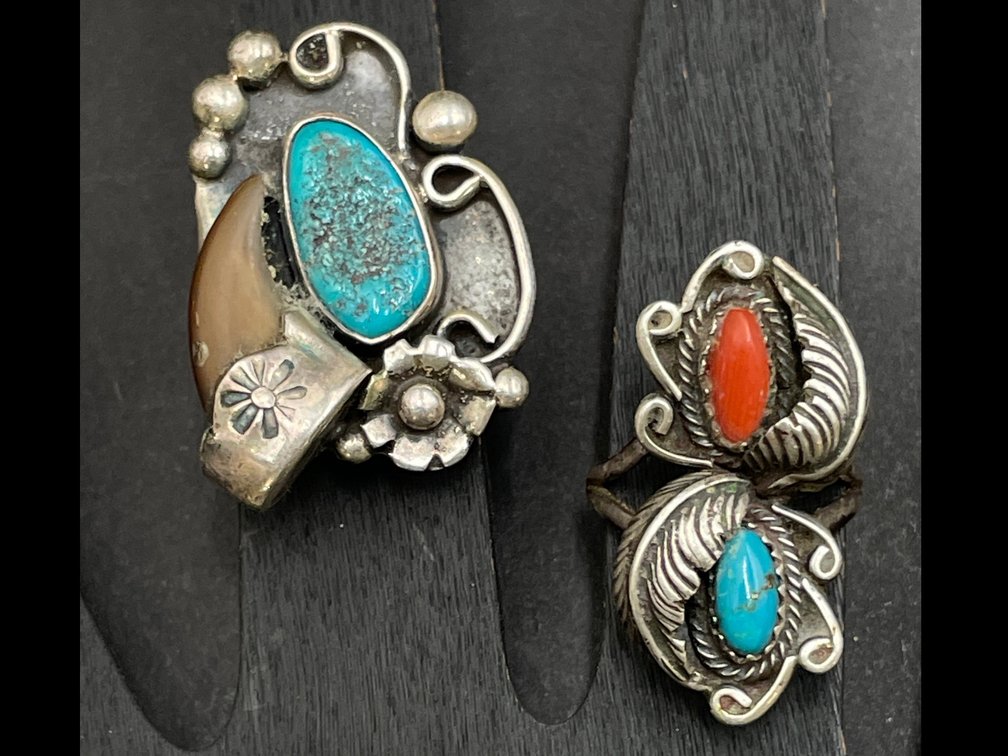 Southwest Sterling & Hardstone Lady's Rings Lot of 2