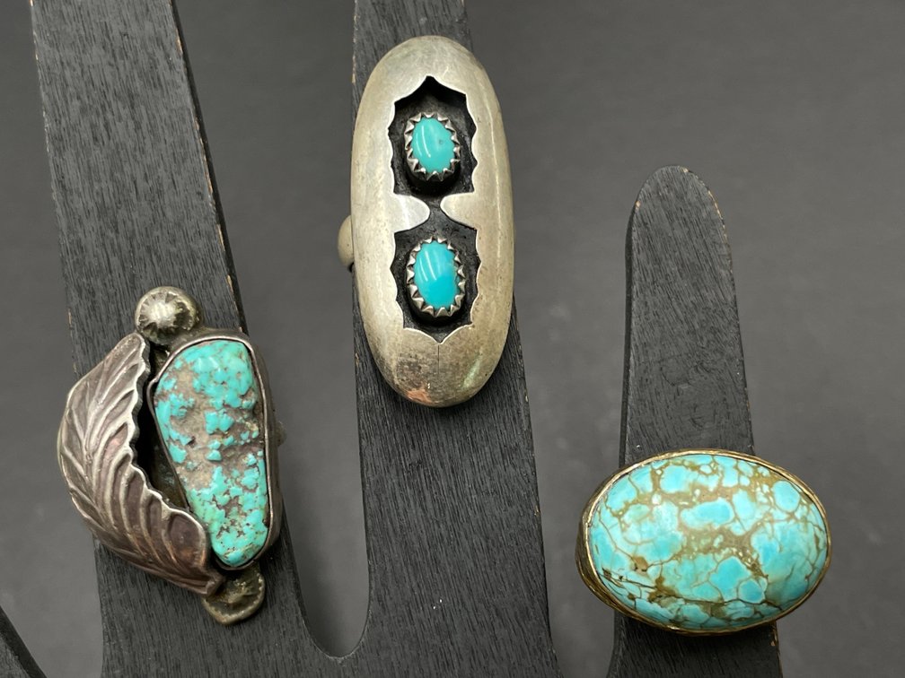 Southwest Silver & Turquoise Lady's Rings Lot of 3
