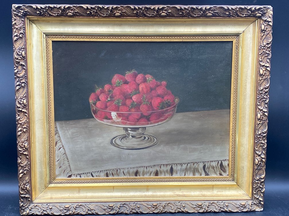 Gilded Framed Strawberry Still Life Oil Painting
