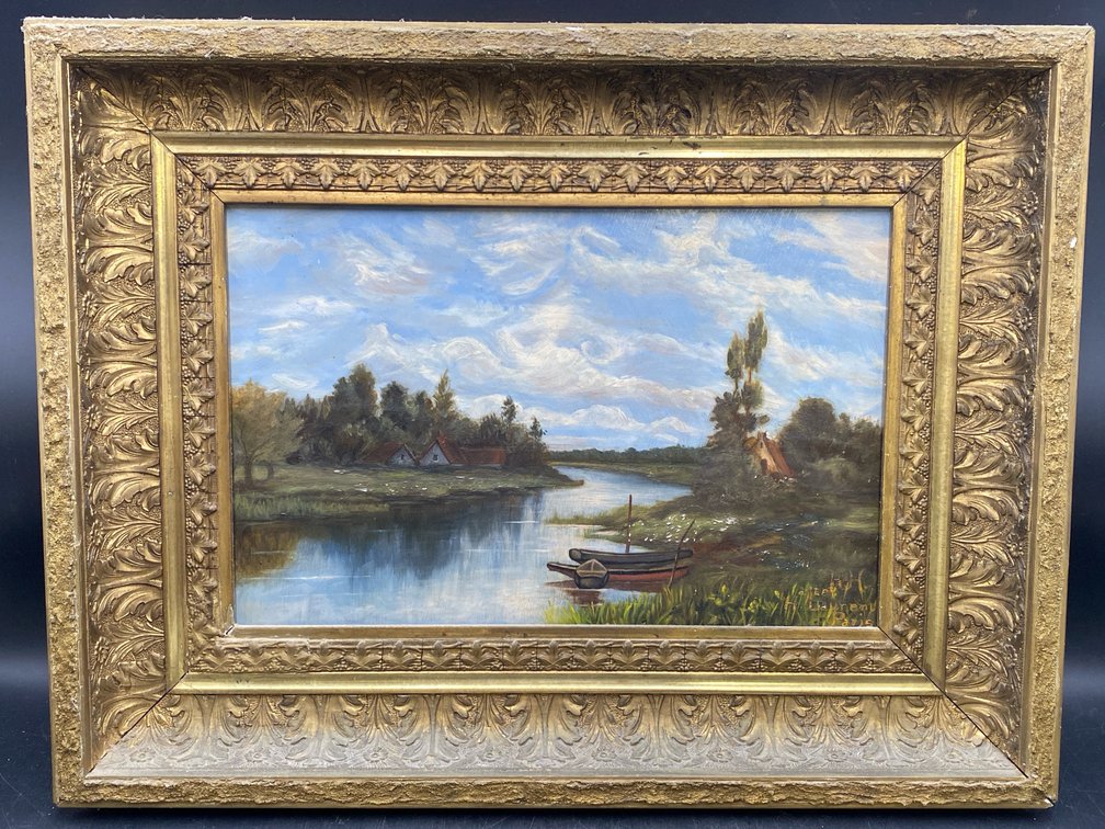 Oil on Canvas Framed River Landscape