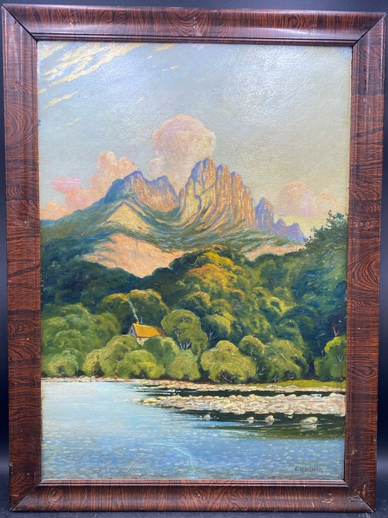 E. Horner Framed Mountain Landscape Oil Painting