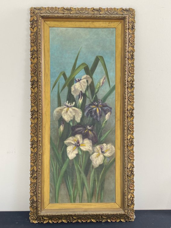 Ornately Framed Iris Oil Painting