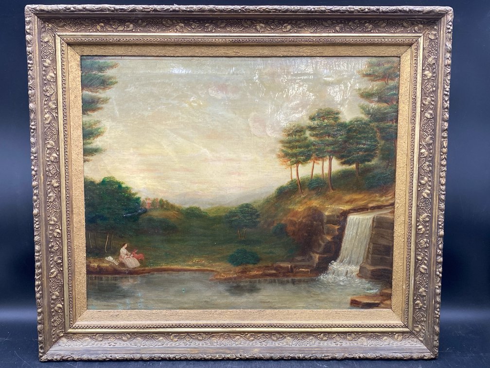 Serene Pastoral River Landscape Oil Painting