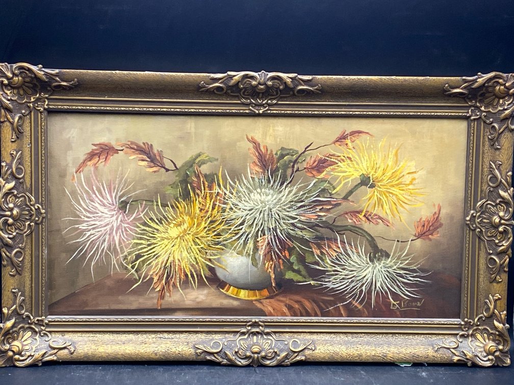 Ornately Framed Botanical Still Life Oil Painting