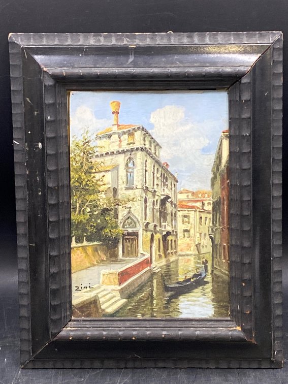 "Zini" Framed Canal & Gondola Painting