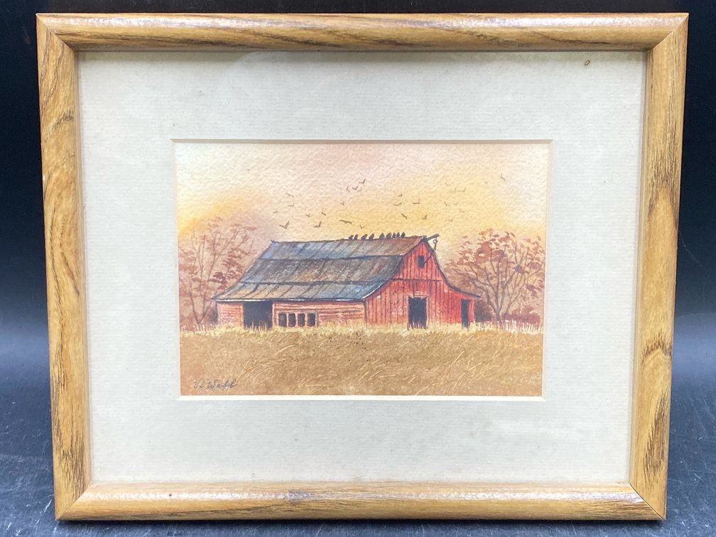 Vi Webb Framed Barn & Birds Painting