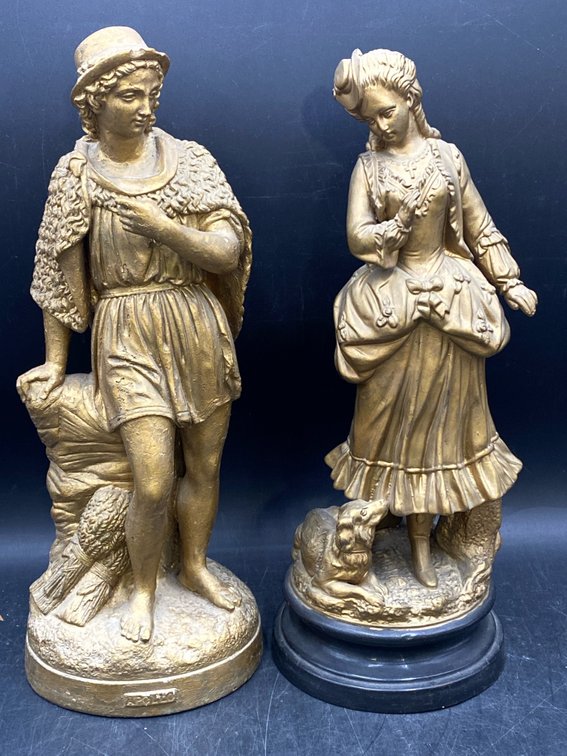 Gilt Statuettes Girl Boy & Dog