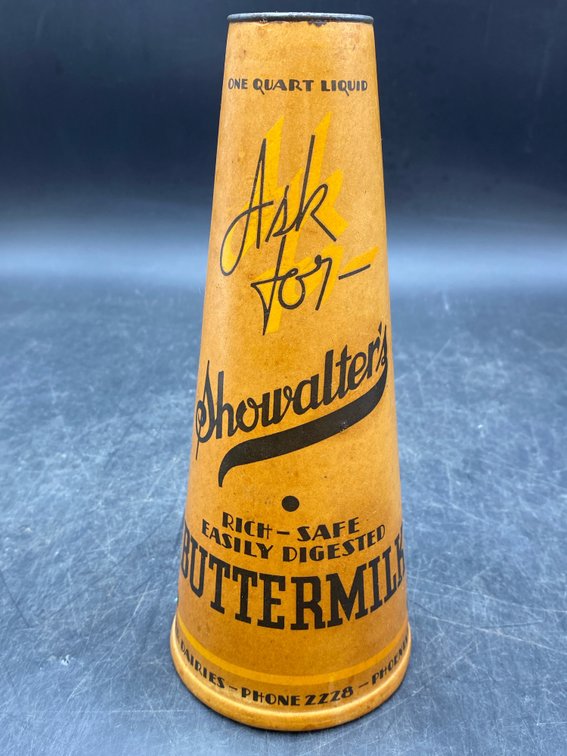 Vintage Showalter’s Dairies Wax Paper Buttermilk Bottle