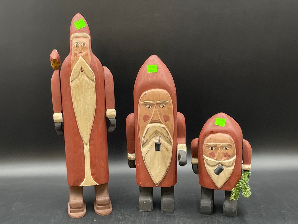 Local Crafted Folk Art Santa Gnome Trio