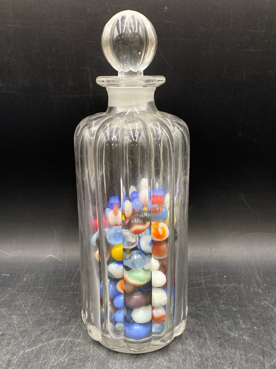 Glass Decanter W Vintage Marbles