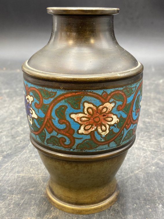 Japanese Brass Enamel Floral Vase