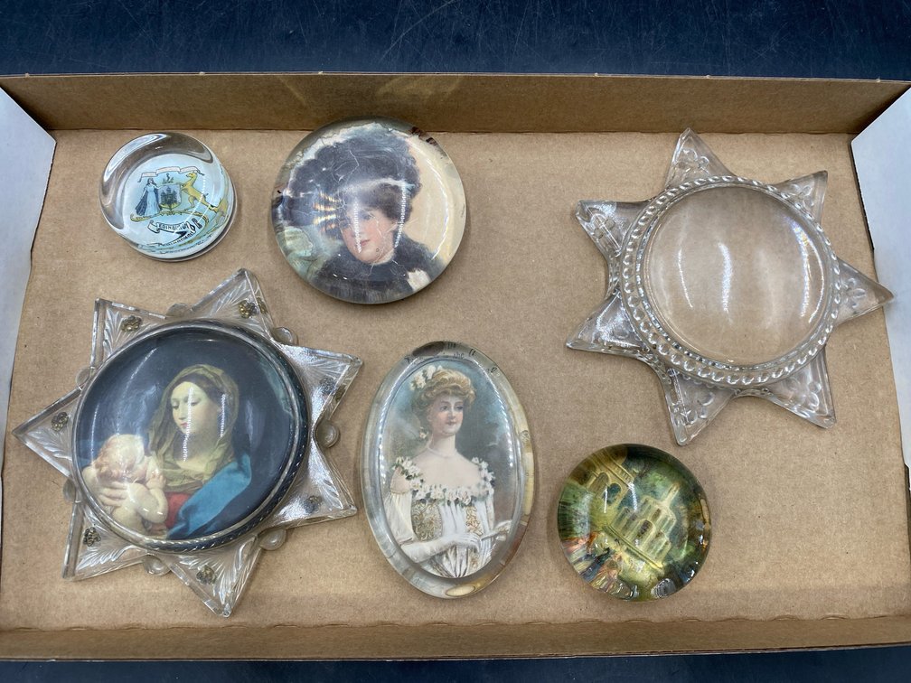 Domed Glass Paperweights W. Vintage Images