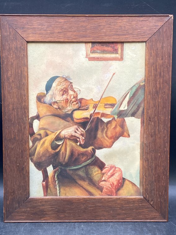 Framed Monk Watercolor Painting