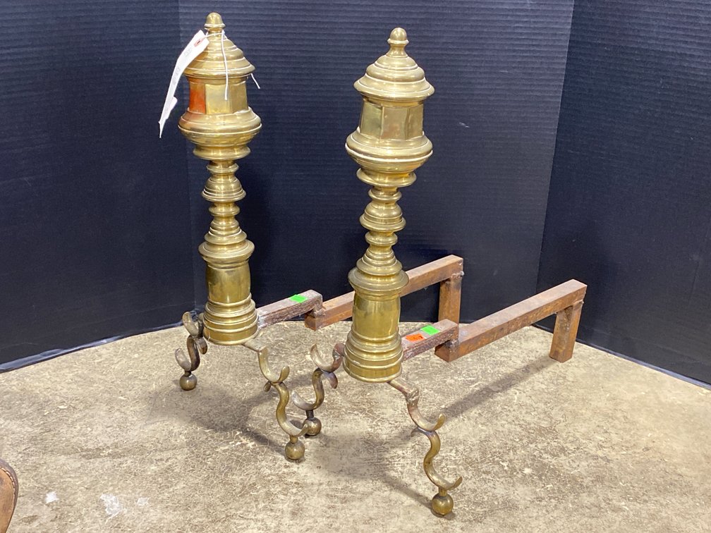 Brass Toned Andiron Pair