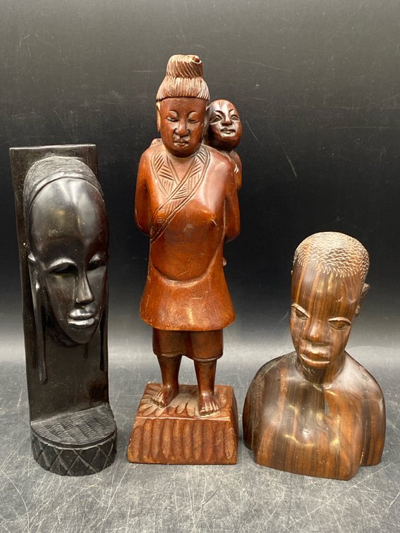 Wooden Tribal Bust & Related