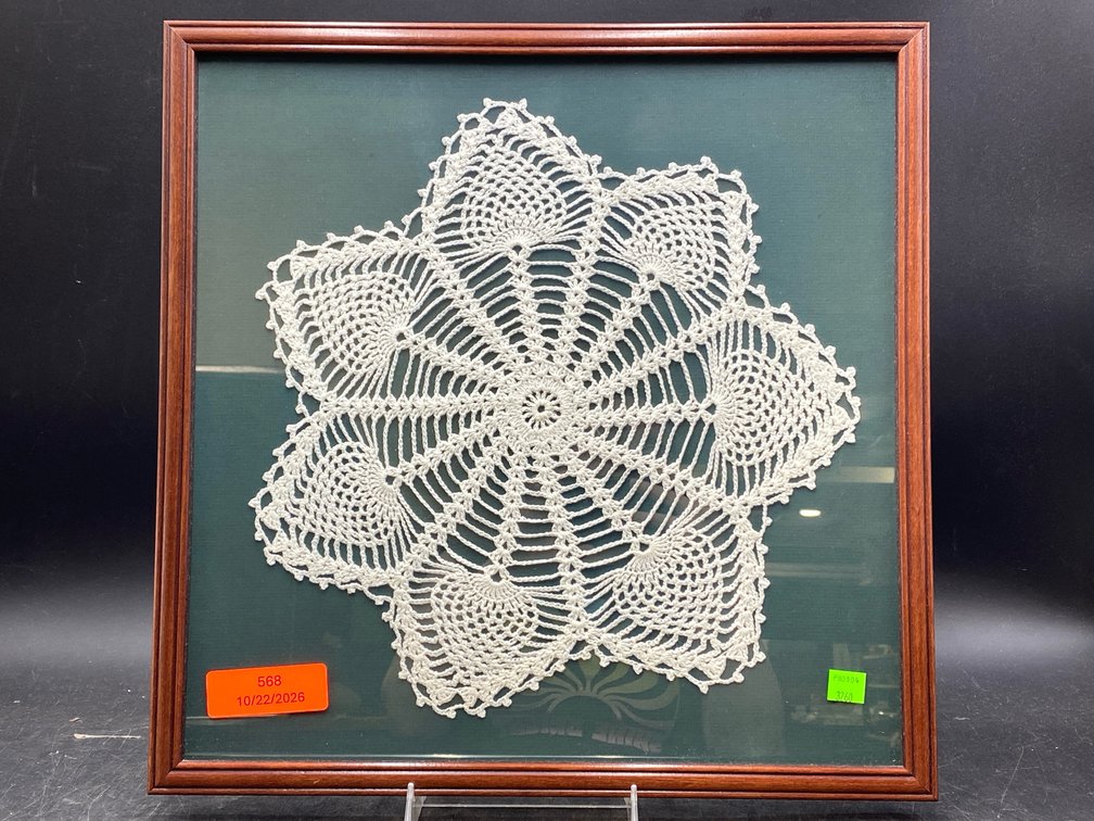 Framed Crochet White Lace Doily