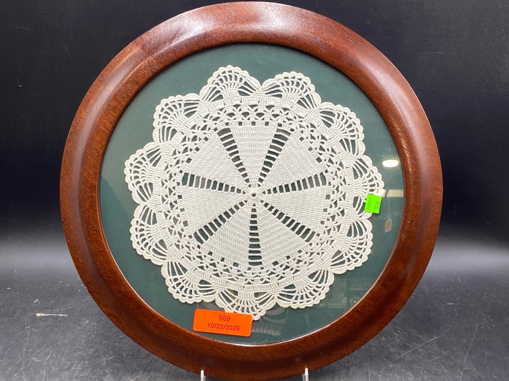 Framed Crochet White Lace Doily