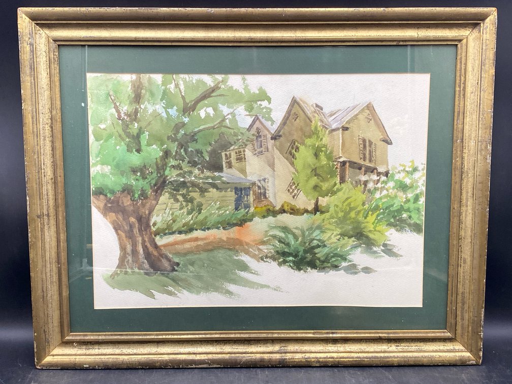 Gilt Framed Country House Watercolor