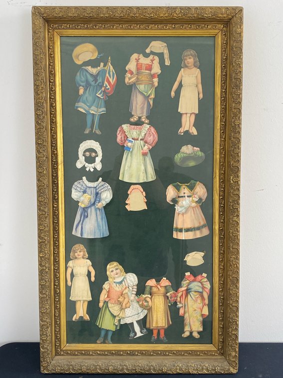 Ornate Gilt Framed Paper Dolls