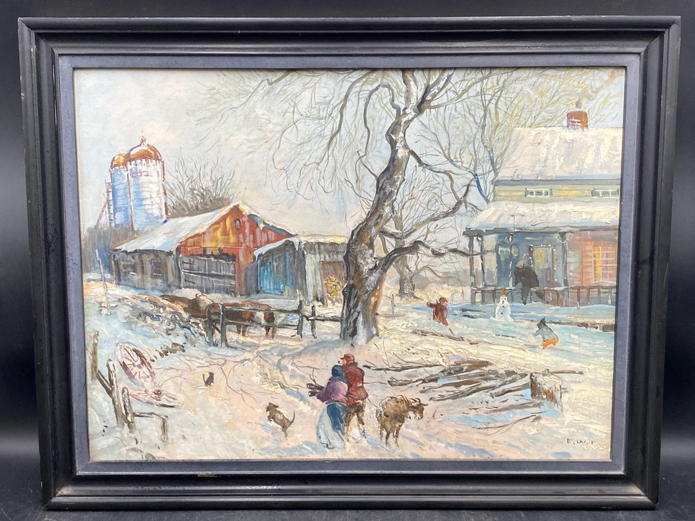 F. W. Proctor Framed "Day Before Christmas" Oil Painting