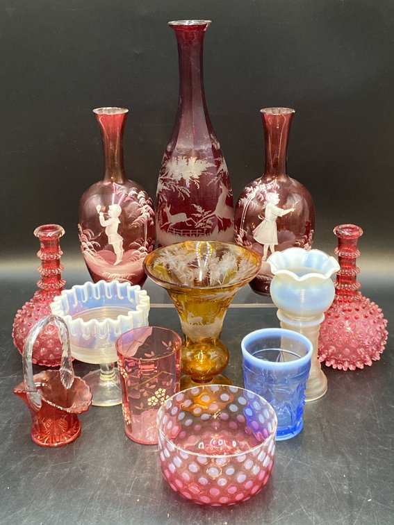 Cranberry & Opalescent Art Glass Variety